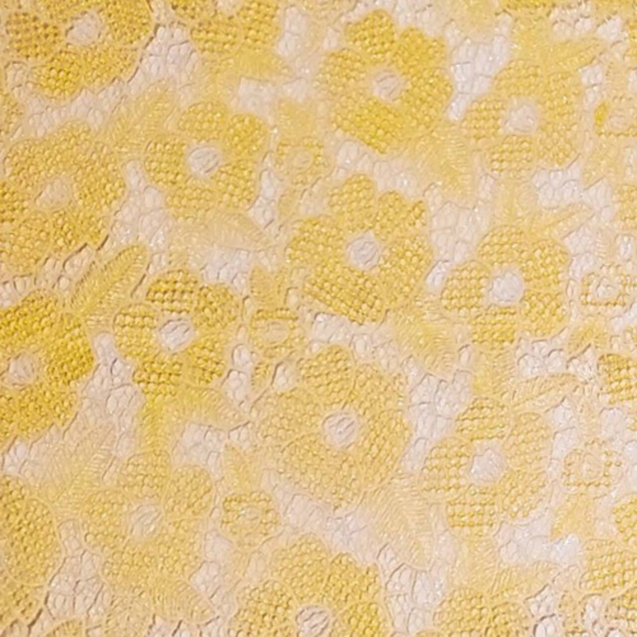 Lemon Yellow/White Famous Designer Floral Lace Fabric By the Yard